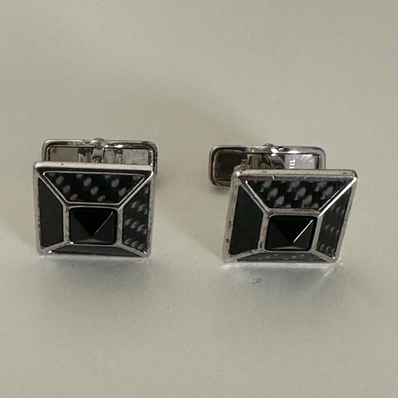 Dunhill Silver and Black Geometric Cufflinks - Picture 1 of 3